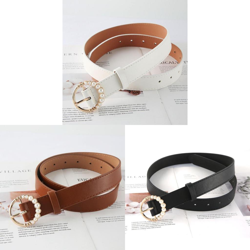 Pearl Button Belt For Women With Zinc Alloy Buckle Vintage Fashion Accessory For Casual Wear