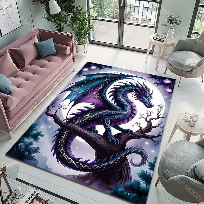 Multiple sizes Fantasy dragon on tree Print Carpet Rug for Living Room Bedroom Sofa Doormat Home Decor Non-slip Floor Mat