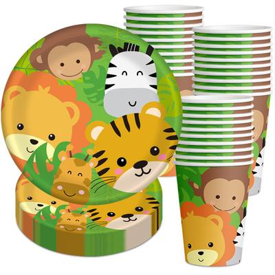 Forest Animal Theme Birthday Party Party Paper Cutlery Cartoon Lion Tiger Paper Cup Paper Plate