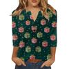 Women's T Shirt Print Button 3/4 Sleeve Daily Weekend Fashion Basic V- Neck Regular Top