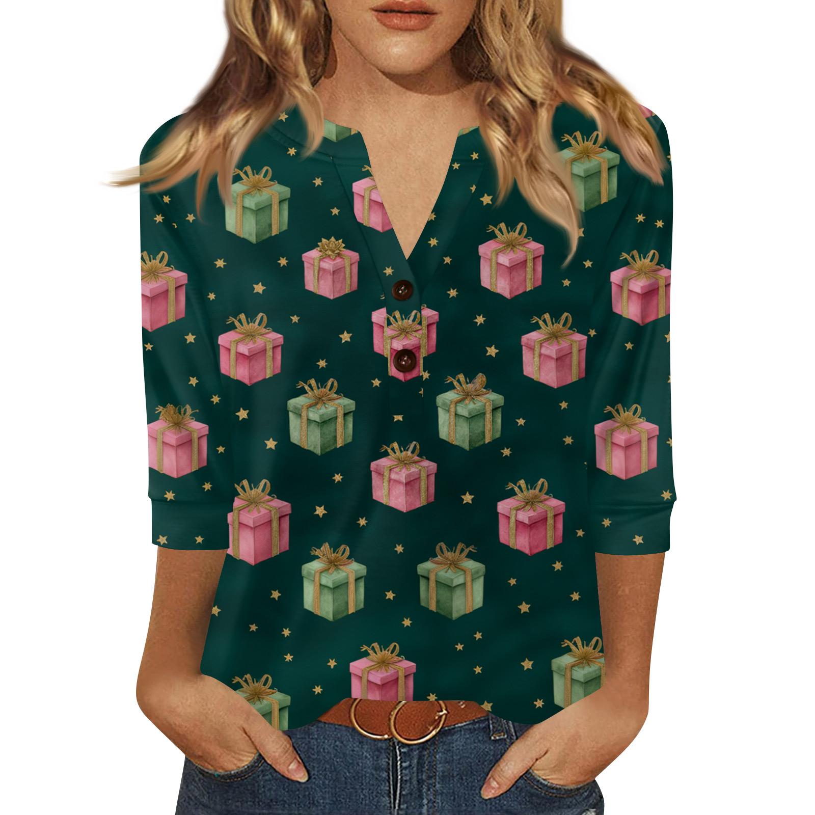 

Жен. Футболка С принтом Пуговицы Рукав 3/4 Повседневные Выходные Мода Классический Классический V-образный вырез Обычный Верх S