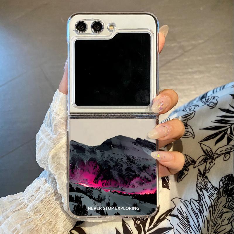 

Складной чехол с принтом горного самолета для Samsung Galaxy Z Flip 7 6 5 4 3 5G Прозрачный ПК чехол для телефона для Samsung Z Flip7 Flip6 Flip5 Galaxy Z Flip4