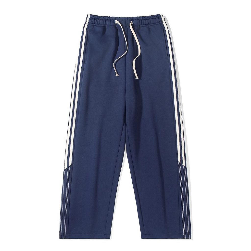 Men's Autumn American Style Side Stripe Wide-Leg Sweatpants: High Street Casual Three-Bar Sports Trousers