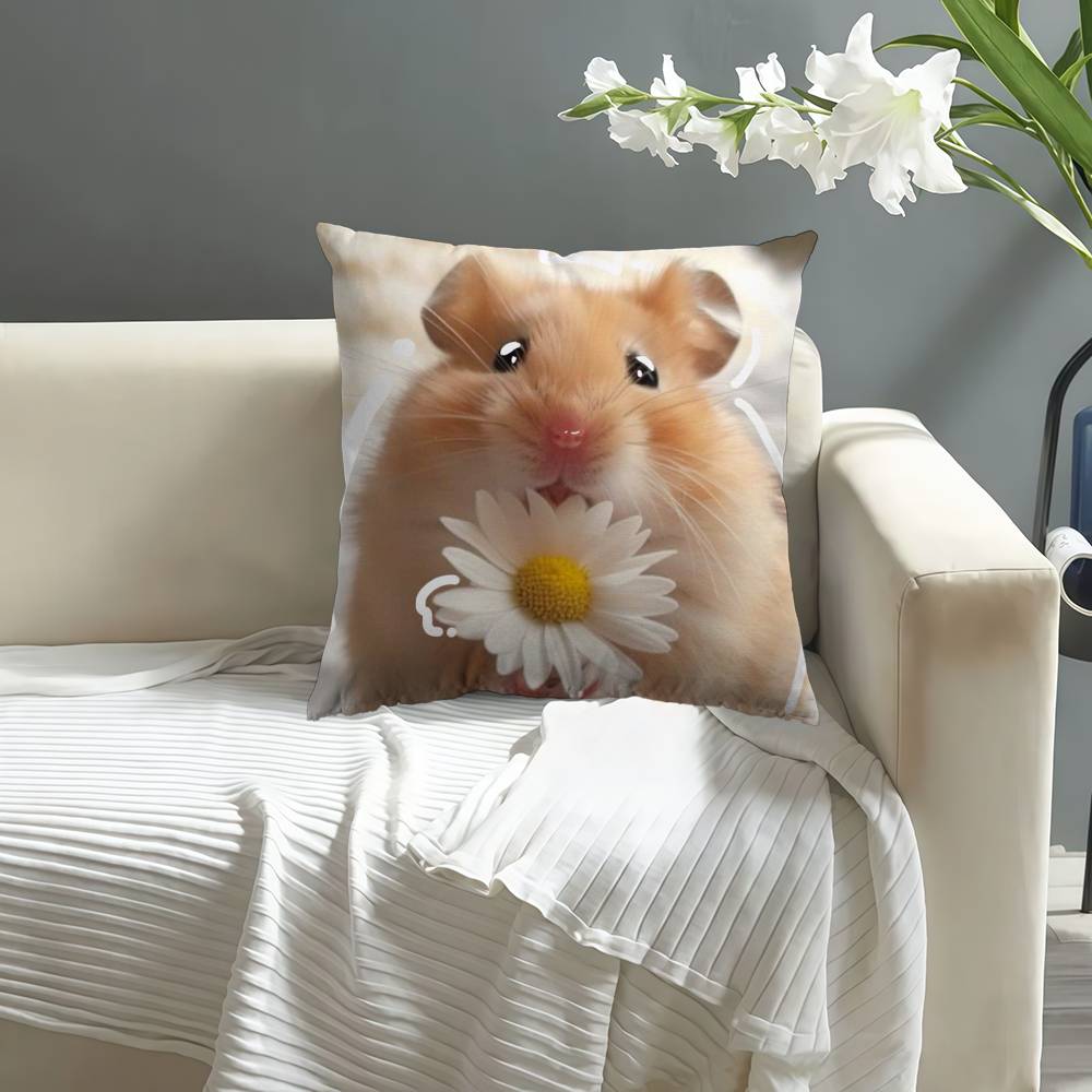 Funny Sad Hamster Emoticon   Pillow Cover for Bedroom Room and Living Room Sofa Decorative Cushion Cover