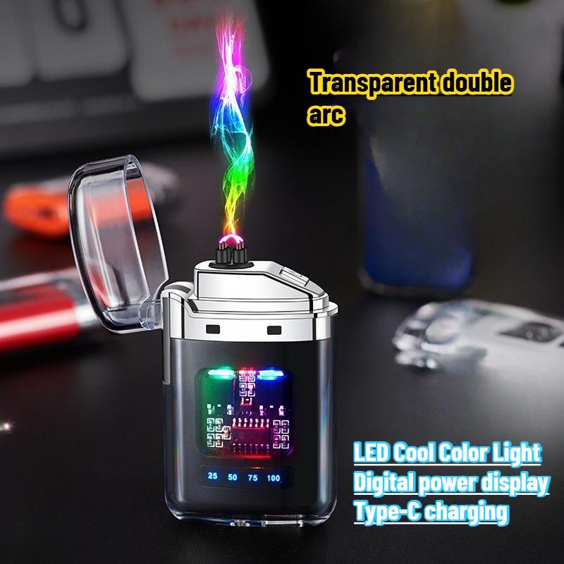 2025 New Creative Transparent Shell Electronic Pulse Lighter Portable Double Arc Windproof Men's Electric Cigarette Gift