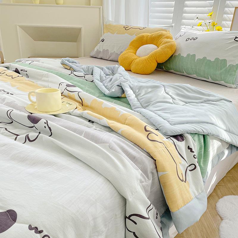 Cartoon Cotton Linen Summmer Blanket Breathable Adult Child Quilt for Summer Washable Air Conditioning Comforter Lightweight