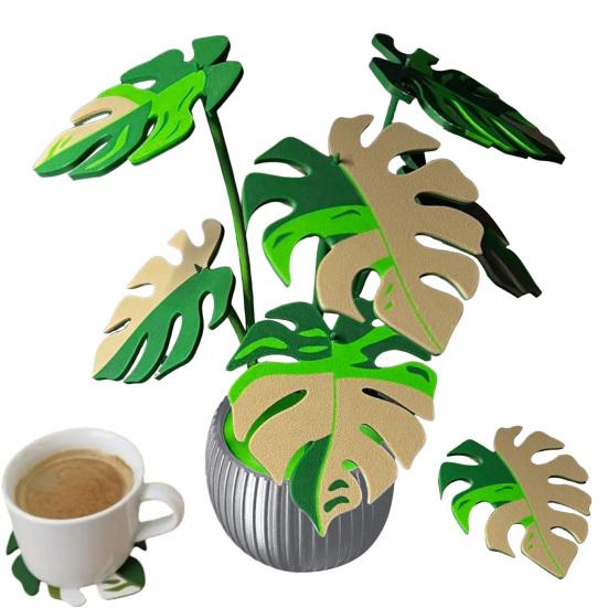 1 Set 3D Printed Monstera Leaf Coaster Heat-Resistant Tropical Leaves Trivet Anti-scald Mat Kitchen Countertop Cup Holder Dining Table Decoration