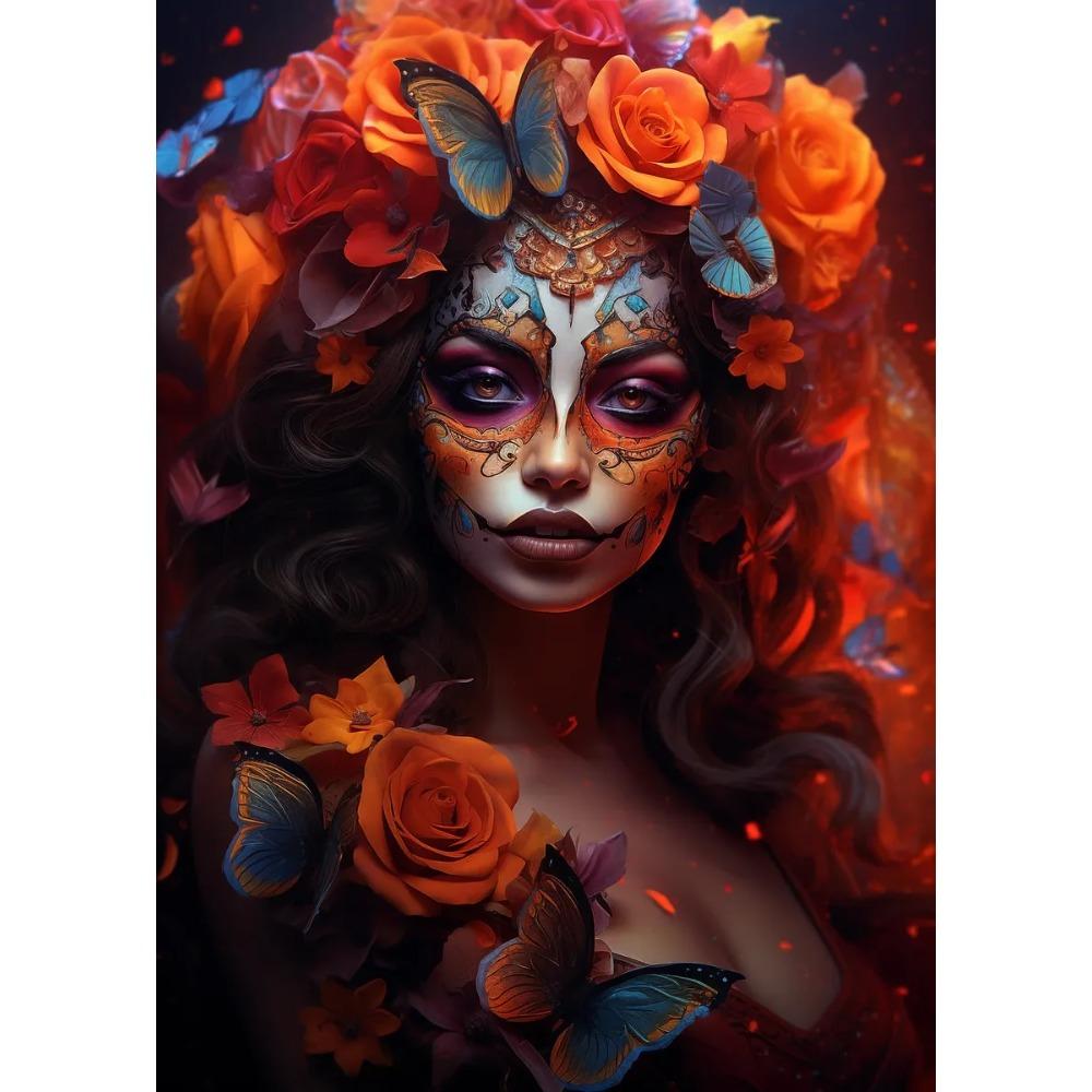 Terrifying Los Muertos Sugarskull Girl with Flowers Posters Day of the Dead Prints Canvas Printing Wall Pictures Home Room Decor