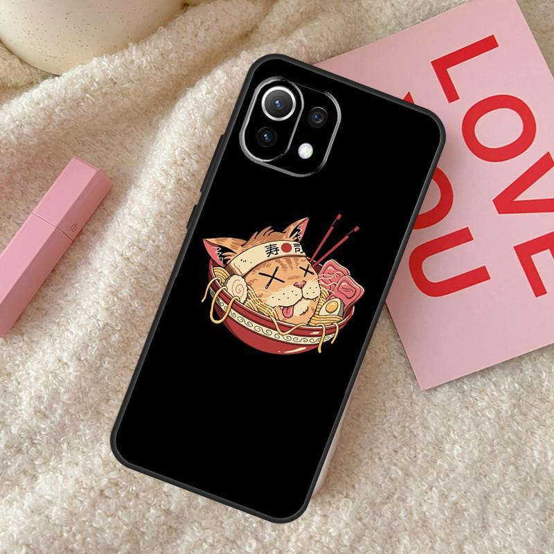 Ukiyo-e Samurai Cat Neko Ramen Case For Xiaomi 14 15 Ultra 15T 14T 13T Pro 17 Pro Max POCO X7 Pro X3 X5 X6 F5 F6 F7 F8 Cover