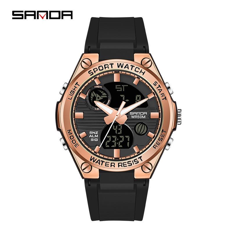 Sanda Watch New Lighting Male School Fashion Trend Digital Electronic Watch Multifunctional Waterproof And Shockproof Men'S Watch