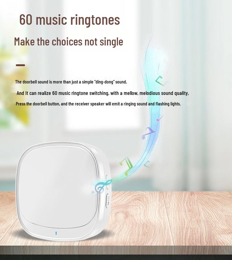 Wireless Smart Doorbell with Long-Range Music Reminder and Flashing Alert for Elderly