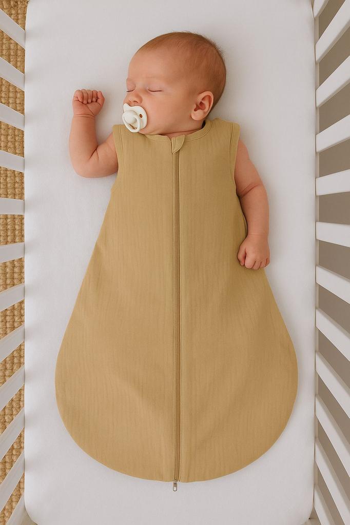 Rounded muslin sleeping bag for children S 0-6 months summer TOG 1.0 - camel