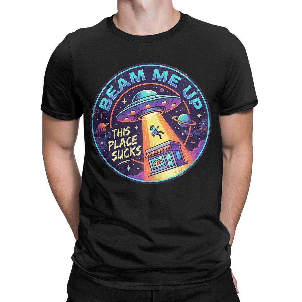 Herren Damen Beam Me Up Dieser Ort ist Mist T-Shirt Baumwolle Oberteile Lustiges Kurzarm Rundhals T-Shirt Erwachsenen T-Shirt