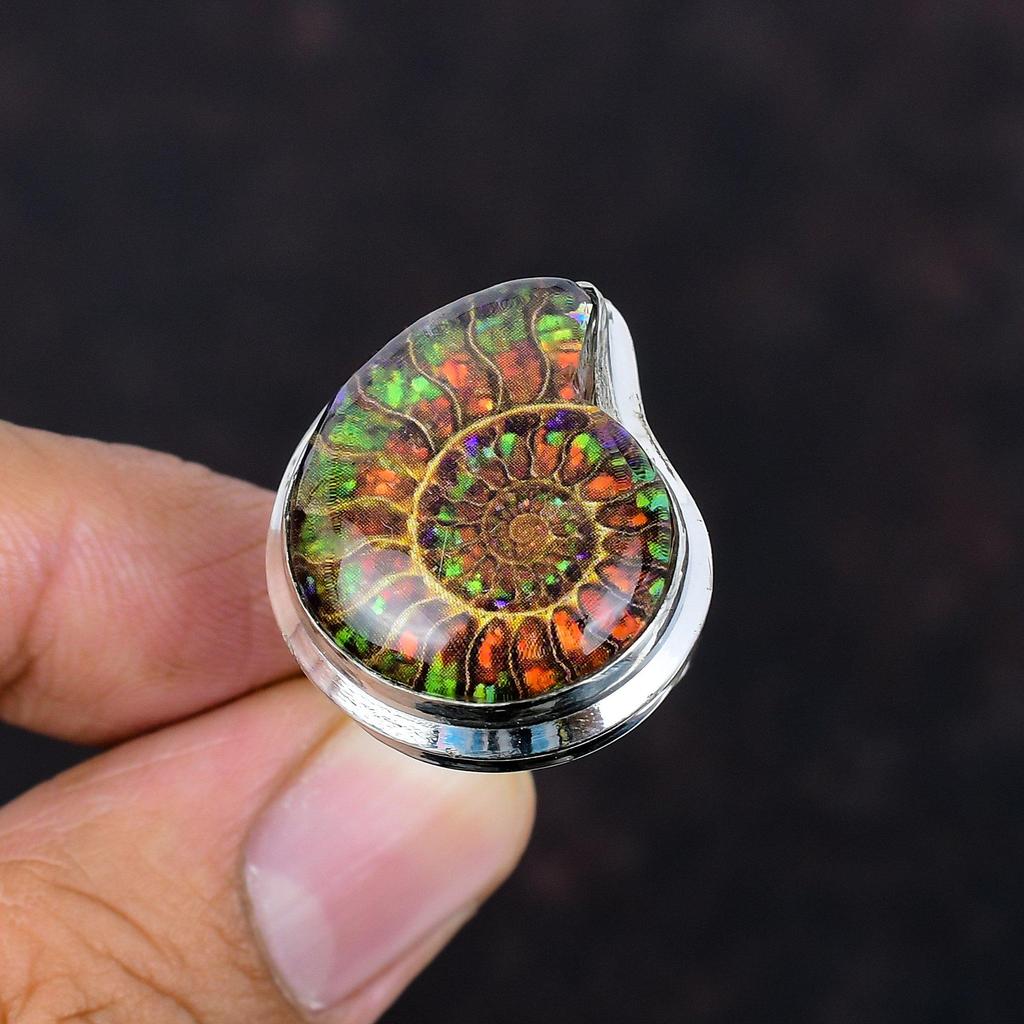 Ammolite In Ammonite Fossil Ring 925 Sterling Silver Ring Adjustable Ring Handmade Jewelry Beautiful Gemstone Ring Engagement Gifts for Wife