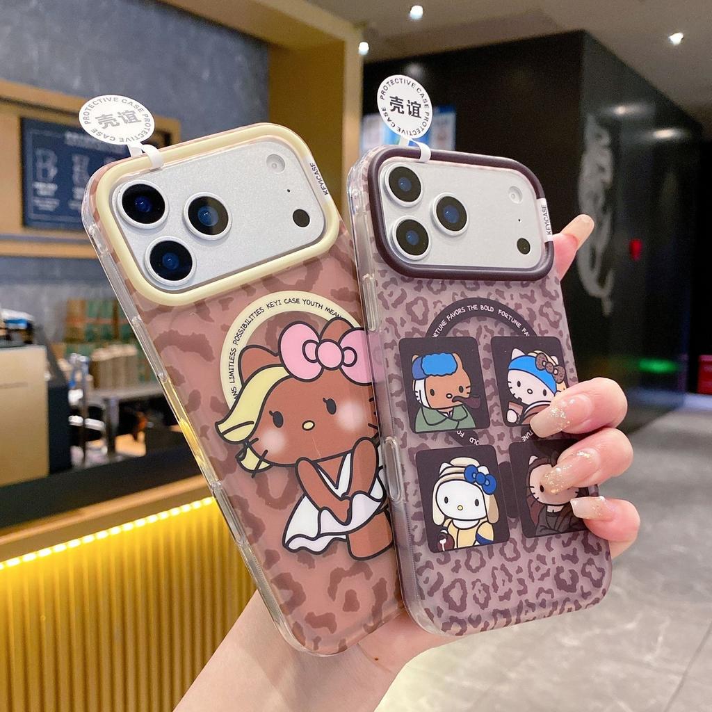 The new Kameng magnetic leopard print kt cat iPhone15/16pro mobile phone case is suitable for cartoon cuteness.