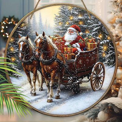 Weihnachts-Holzschild mit Weihnachtsmann-Muster - Navidad Rundes Schild für Haustür-Wandbehang-Dekor - Ideales Weihnachtsgeschenk