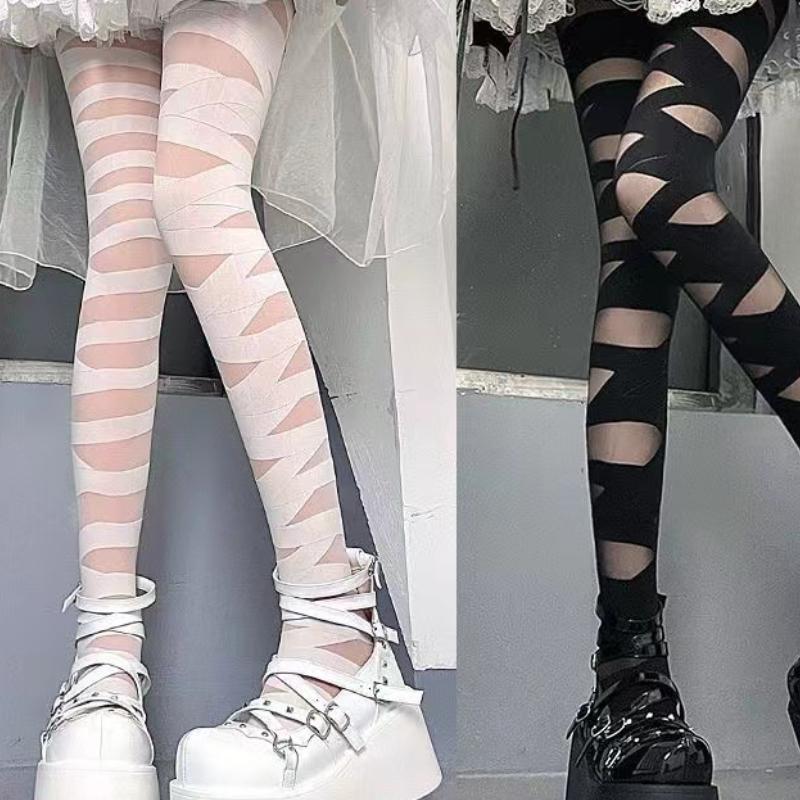 Gothic Lolita Sexy Cross Strap Strümpfe Samt Frauen Strumpfhosen Bottom Strümpfe Mädchen Strumpfwaren Bandage Design Punk Cosplay