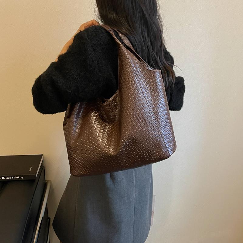 Large Capacity Woven Leather Tote Bag for Women Casual Shoulder Handbag