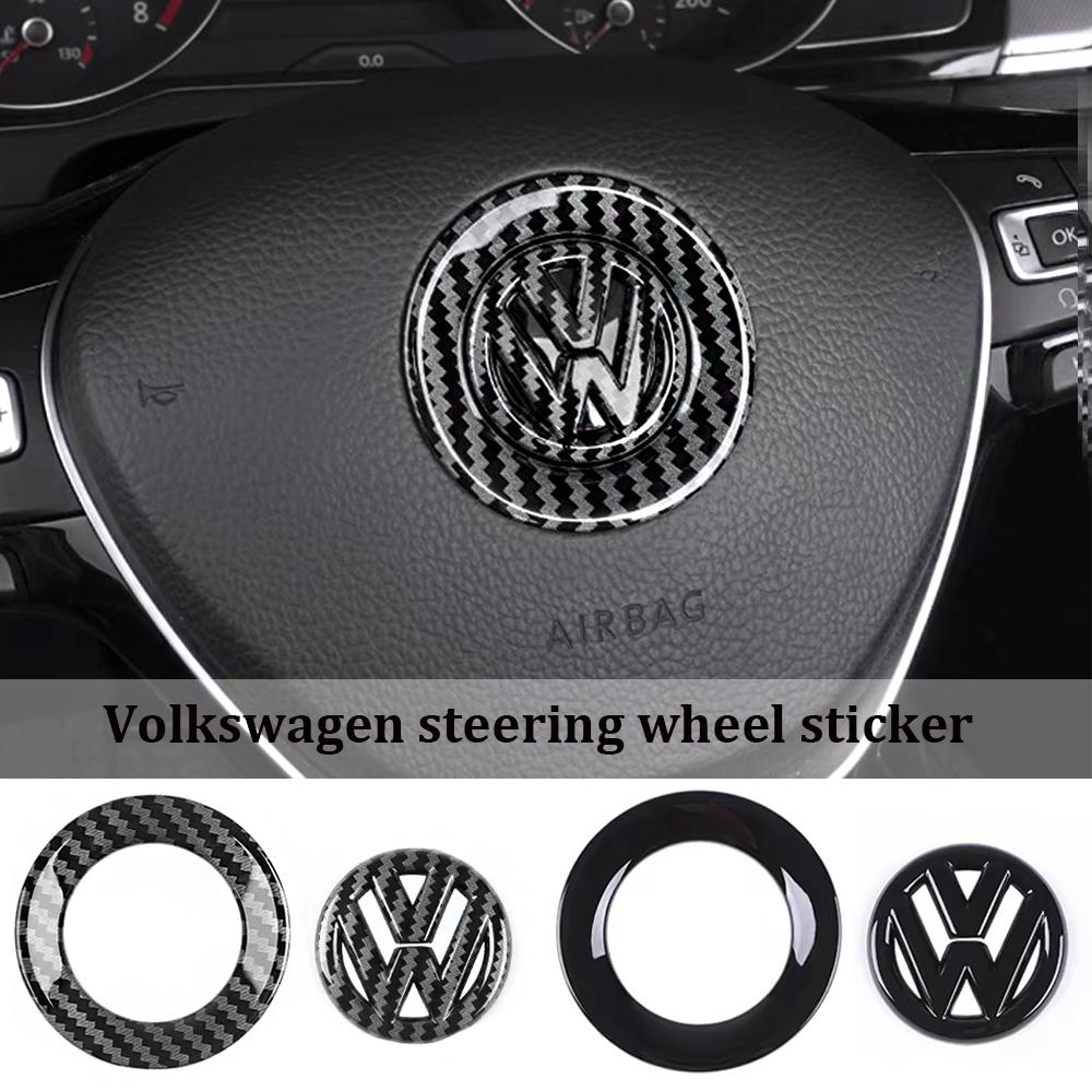 LIP1 Car Carbon fiber pattern Logo Steering Wheel Decoration Sticker Accessories For VW GTI Polo Golf 5 6 Passat Scirocco Beetle CC
