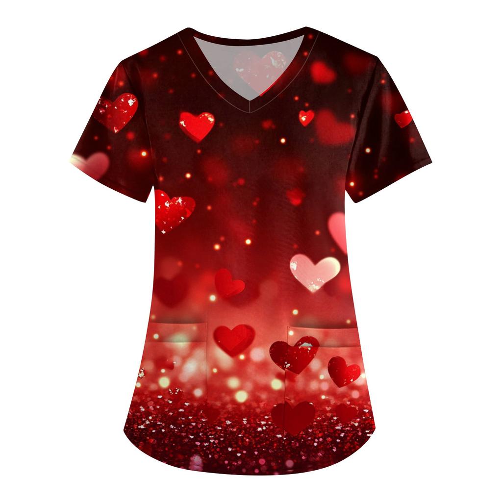 Women's V Neck Fashion Casual Valentine's Day Printed Tops Dry-nurse Top