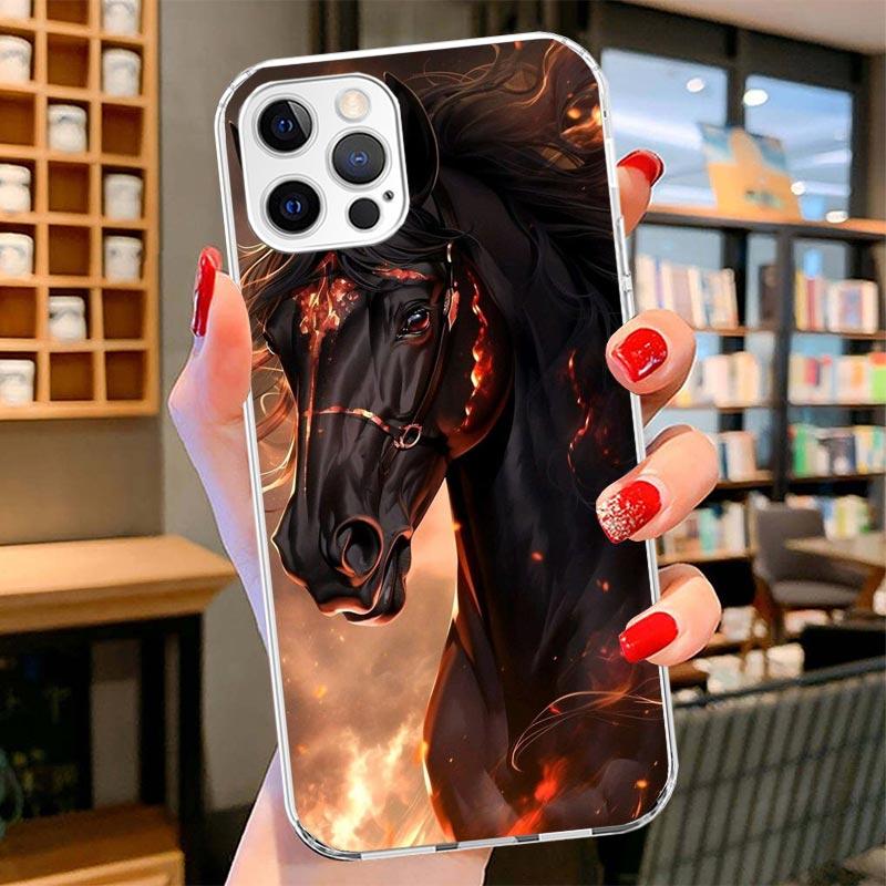 Animal Black Horse Cover Phone Case For iPhone 16 17 Air 15 14 Pro Max 16E Phone Case 13 Mini 12 11 7 SE 8 Print Pattern Fit Cas