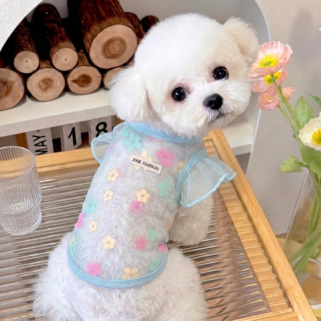 Summer Floral Mesh Dog Cat Shirt, Breathable Sheer Pet Vest for Small Dogs Cats, Cute Flower Print Puppy Kitten T-Shirt, Lightweight Sun Protection
