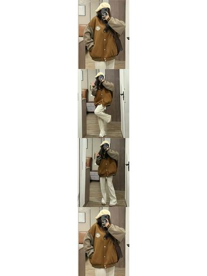 Women's Retro American Academy Style Baseball Jacket - Loose Casual Fit