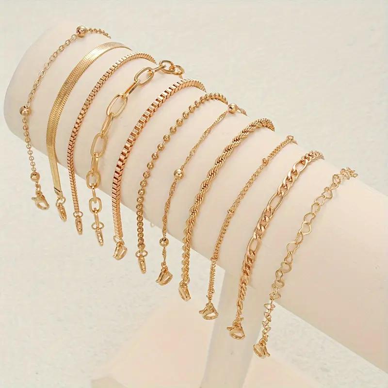 11pcs Chic Snake Chain Bracelet Set for Women Boho Simple Elegant Heart Geometric Chain Vacation Date Casual Jewelry Gifts 2026