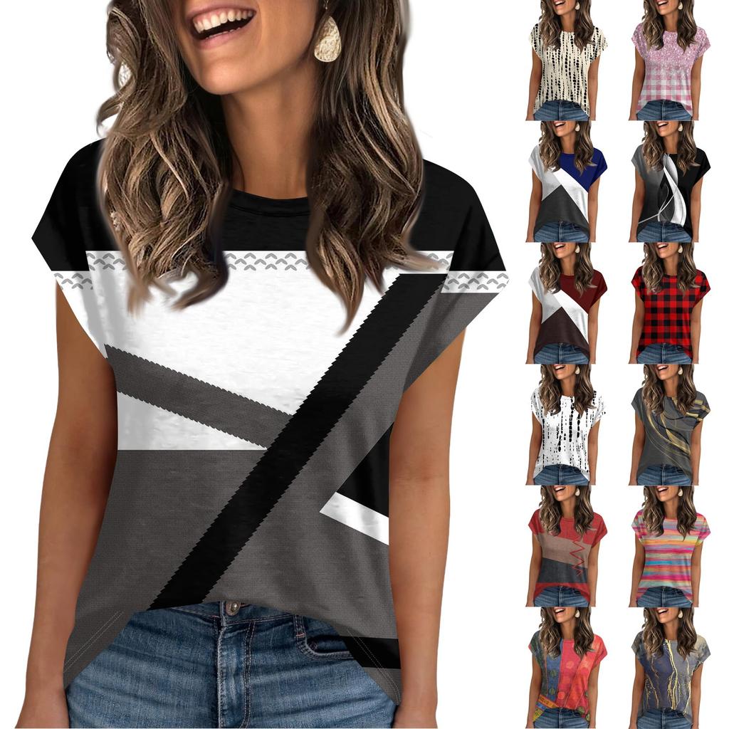 Women Work Casual Fashion Short-sleeved Round Neck T-shirt Top