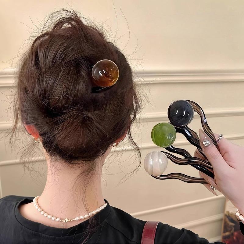 Modische U-förmige Haarnadel Haargabel Trendiges Acrylperlenmaterial Haarspange für Damen Mädchen Retro Schmuck Haaraccessoires