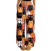 Women's Casual Halloween Print Loose Wide Leg Pants with Elastic Waist and Drawstring