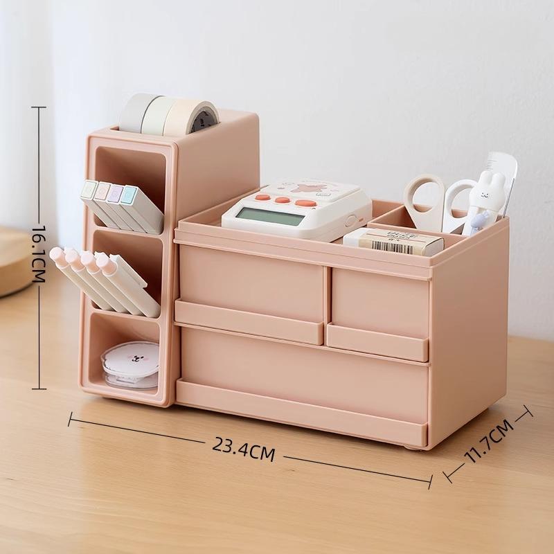 Creative Oblique Pen Holder Storage Box with Drawer Organizer Large Capacity Office Table Stationery Files Organizer with Cover