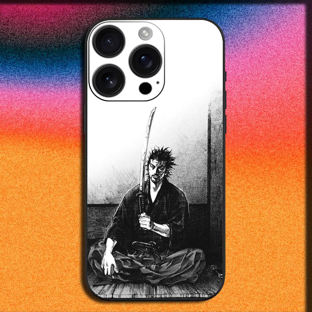 Miyamoto Musashi V-Vagabond Manga Phone Case For iPhone 16,15,14,13,12,11,Pro,XS,Max,XR,Plus,SE,Mini Soft Black Cover