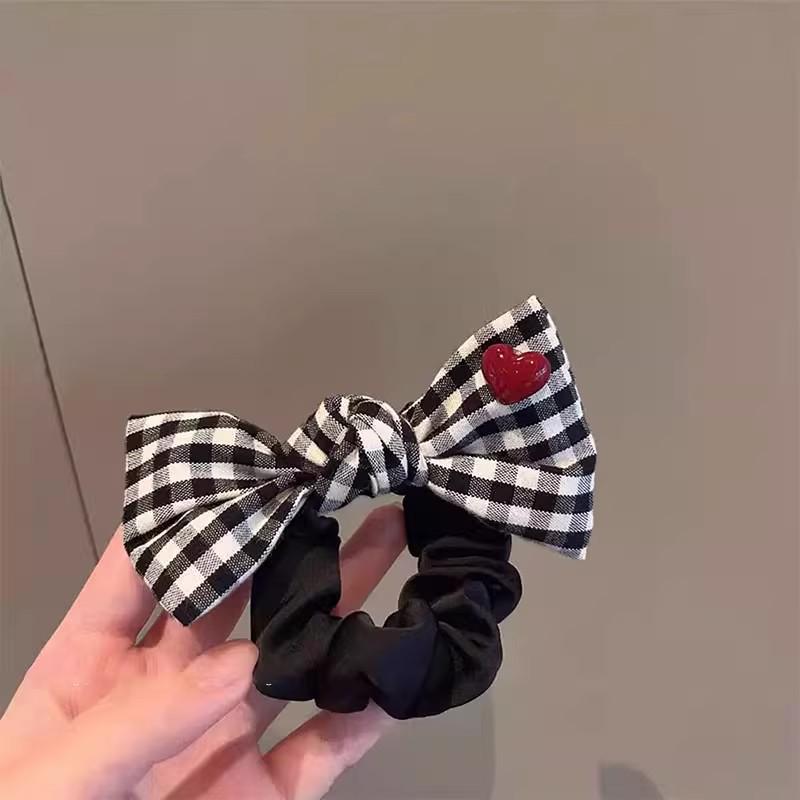 Age-Reducing Black & White Plaid Bow Hair Tie