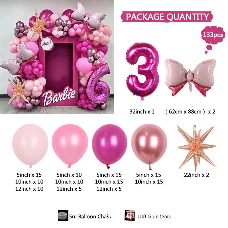 Pink Barbie Serie Schleife 81 cm Rosen-Geburtstagsthema Mädchen Valentinstag Innendekorationsset