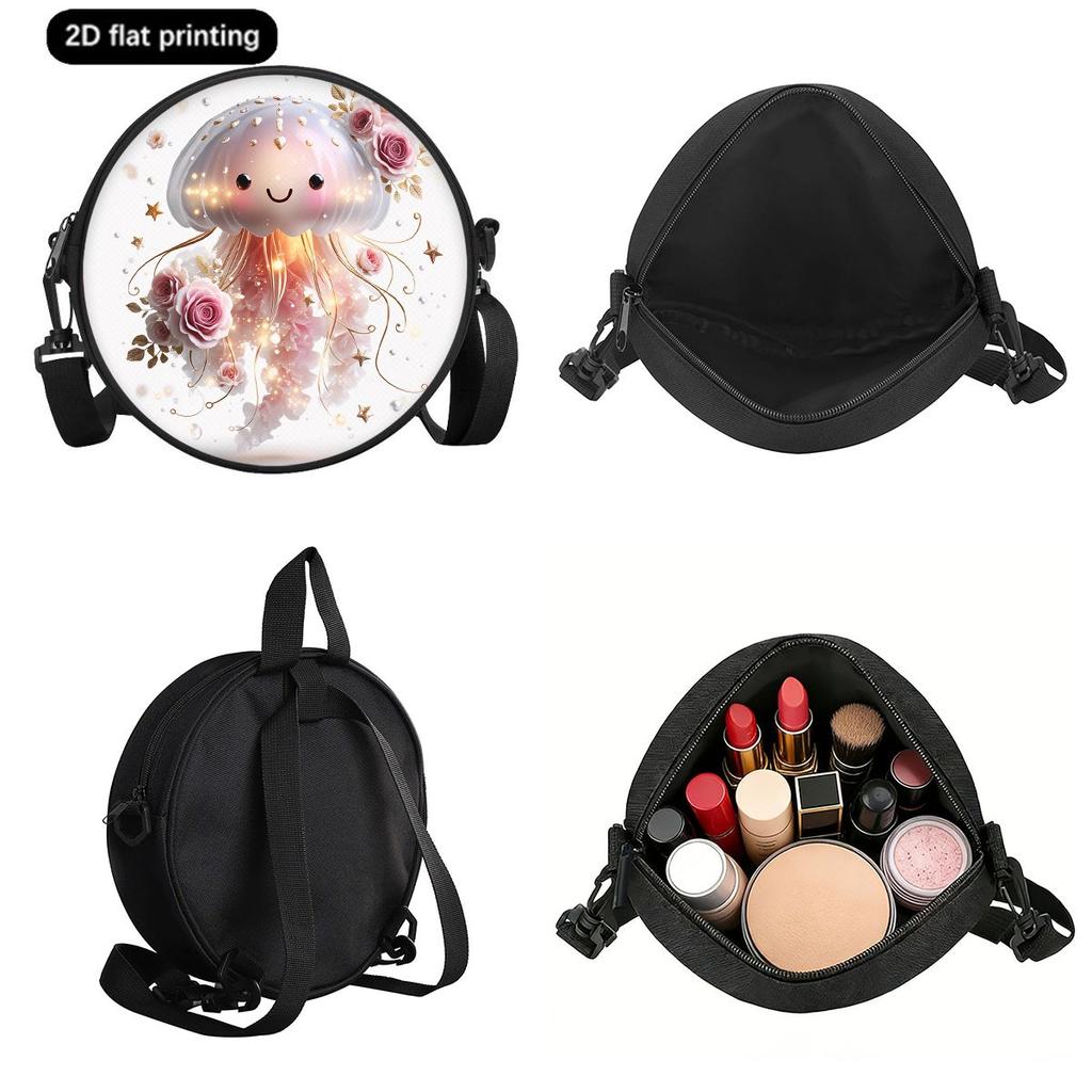 Beautiful Jellyfish Print Round Shoulder Bag Casual Messenger Bag for Woman Best Gifts 2D Flat Casual Daily Crossbody Bag