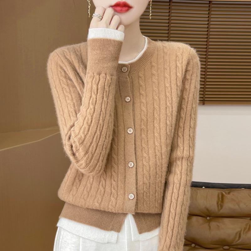 100% Pure Wool Cable Knit Cardigan – Commuter Style Two-Piece Women's Jacket