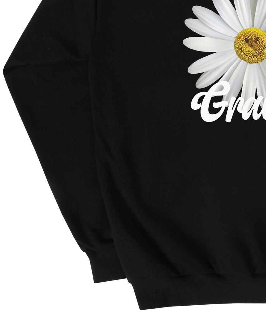 [Unisex] White Daisy Flower Smile Hoodie_Black