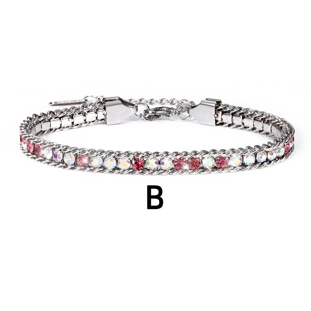 Stainless Steel Gold Rainbow Tennis Bracelet Adjustable Multiple Color Diamond Rhinestone Tennis Chain Bracelet