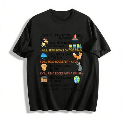 I Will Read Everywhere Themed Kids Top Reading Scene Cartoon Print Shirt Pure Cotton T-shirt