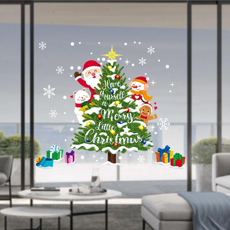 2025 Christmas Window Decoration Electrostatic Sticker Christmas Tree Santa Claus Snowflake Pattern Deca Gift Wall Sticker