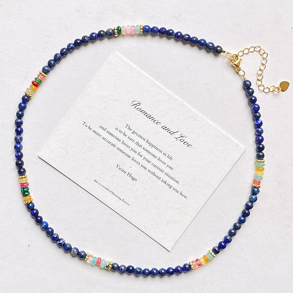 Autumn And Winter Retro Boutique Natural Lapis Lazuli Design Sense Necklace Collarbone Chain Sweater Chain Women