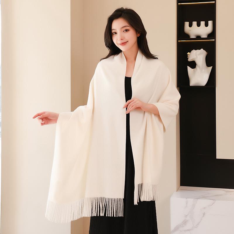 High-End Wool Cashmere Scarf for Women & Men - Versatile Solid Color Shawl for Winter 2026