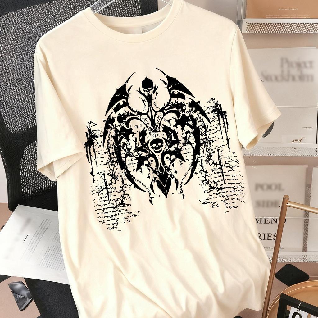 Men'S Dark-Themed Print Design T-Shirt - Loose Oversized Short-Sleeve Round-Neck T-Shirt for Summer Street Style