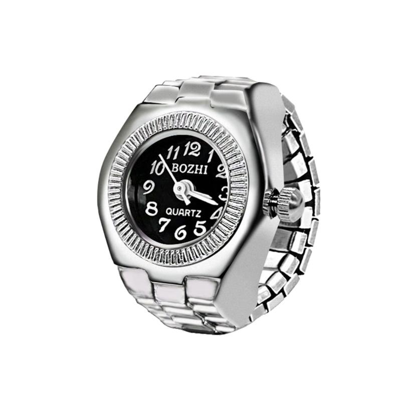 Vintage Punk Finger Watch Mini Elastic Strap Alloy Watches Couple Rings Jewelry Clock Retro Roman Watch Rings Women Men