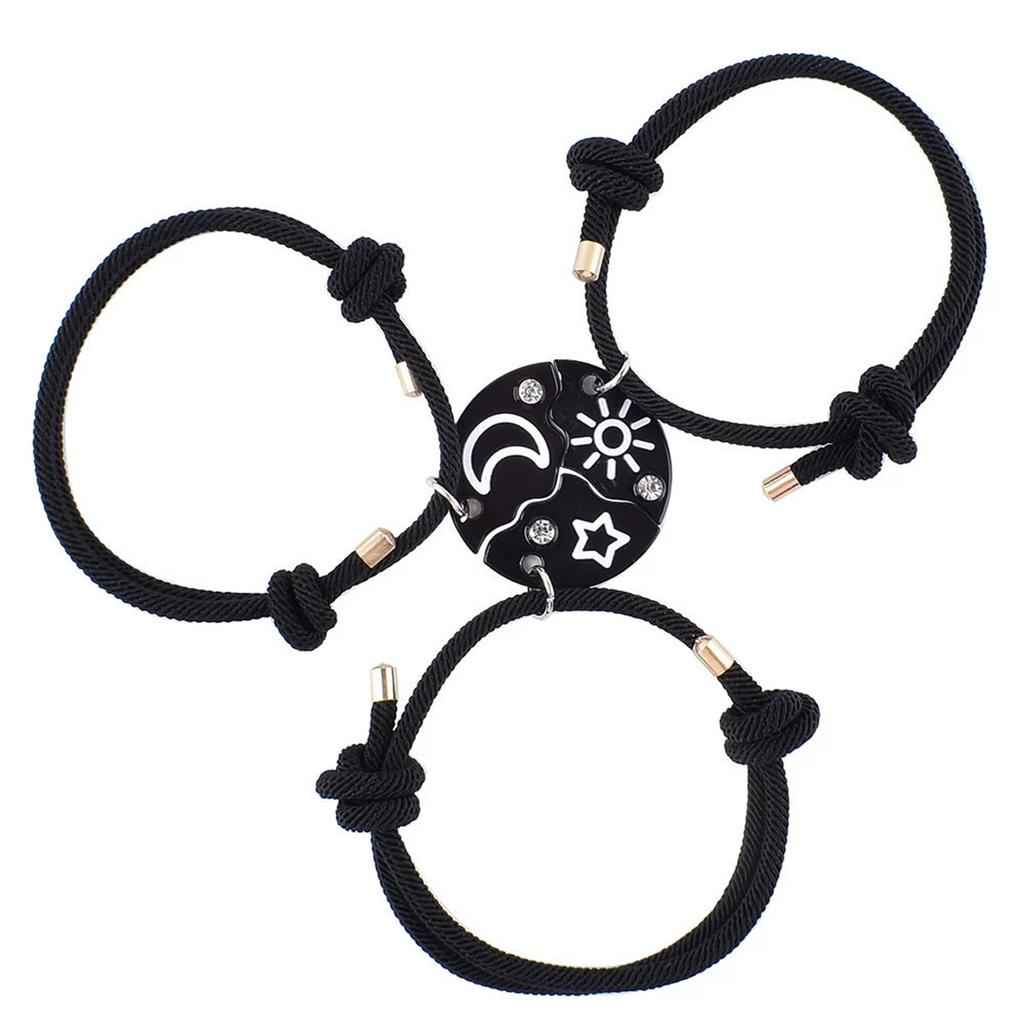 3Pcs Black Sun Moon Star Splicing Bracelet Charm Simple Hand Rope Men and Women Birthday Friends Jewelry Accessories Trendy Gift