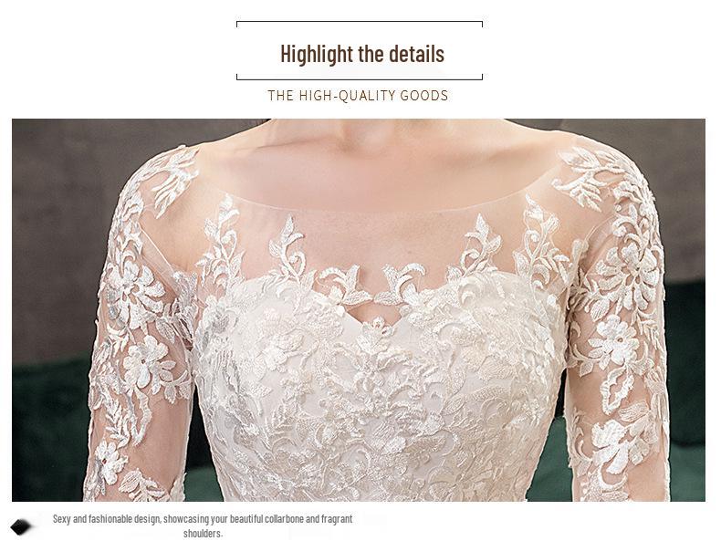 2024 Luxusní svatební šaty Hepburnská krajka - Odhalená ramena, Dlouhý rukáv, Dlouhá vlečka