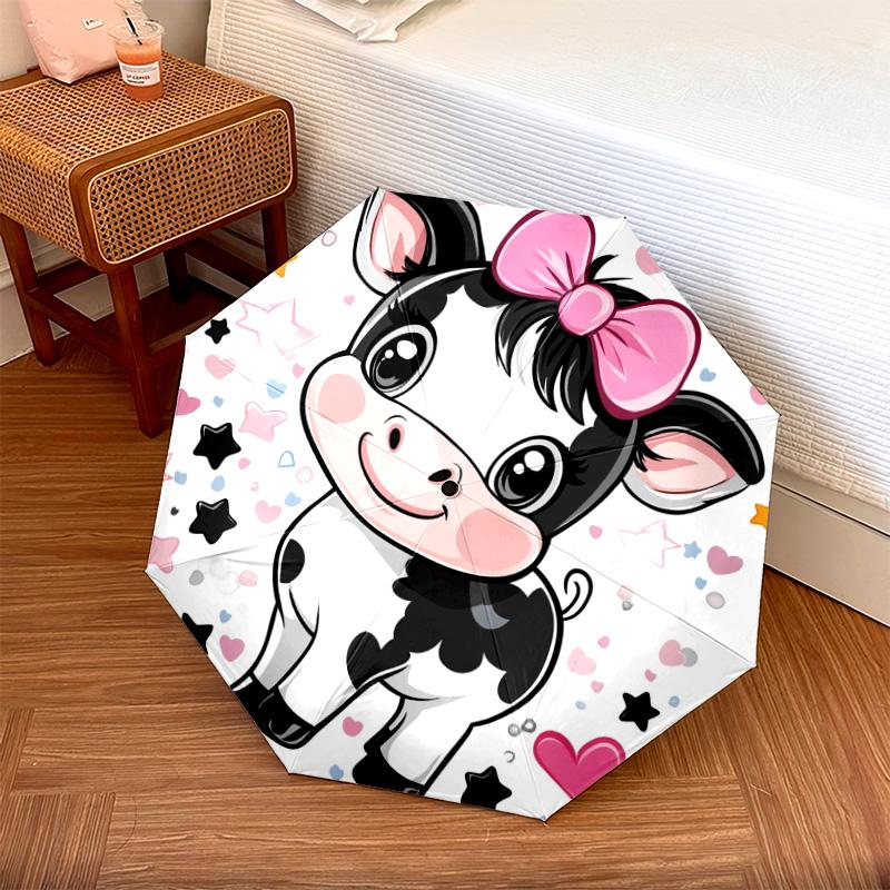 1 PC Automatic Folding Umbrella - Cute Cow Pattern, Portable & Foldable Design with 8 Ribs, Christmas Birthday Gifts