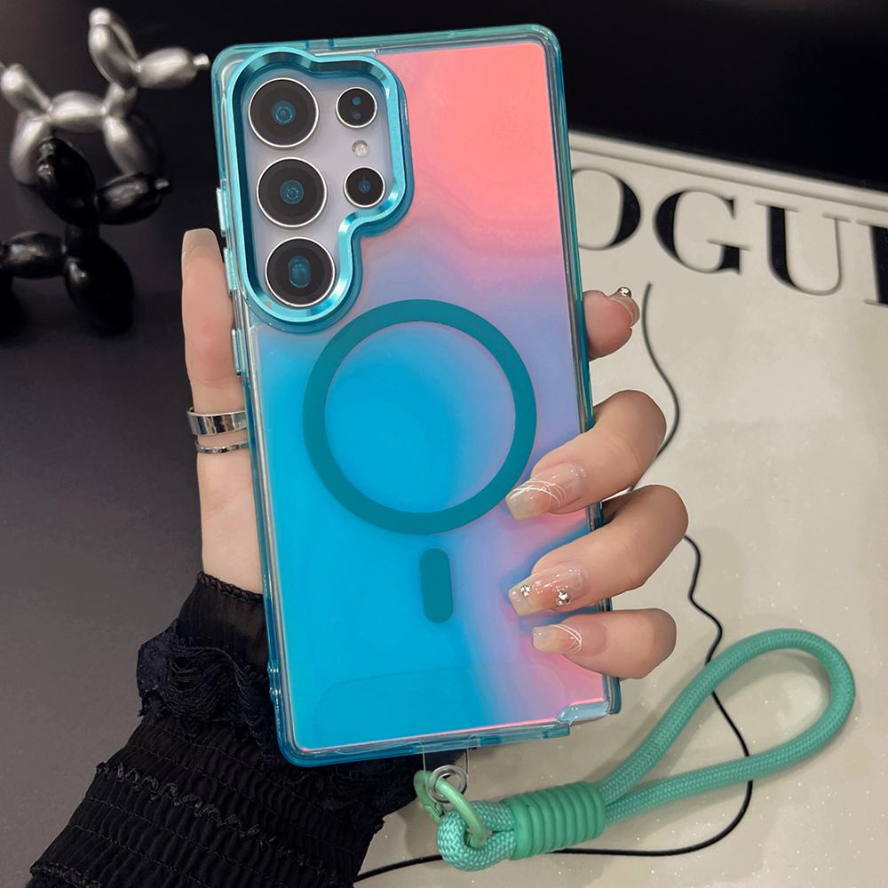 Gradient Hand Wrist Strap Case for Samsung 25 24 Ultra S23 Plus 24 FE A55 A35 A25 A16 Case for Magsafe Wireless Charging Cover