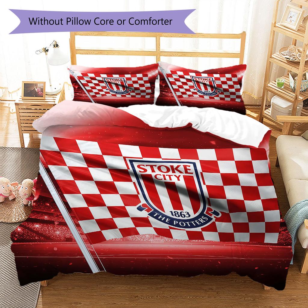 Set Copripiumino Trapuntato Stoke City F.C Federa Decorazione per la Casa Regalo di Compleanno (1 * copripiumino + 2 * federa, senza nucleo)
